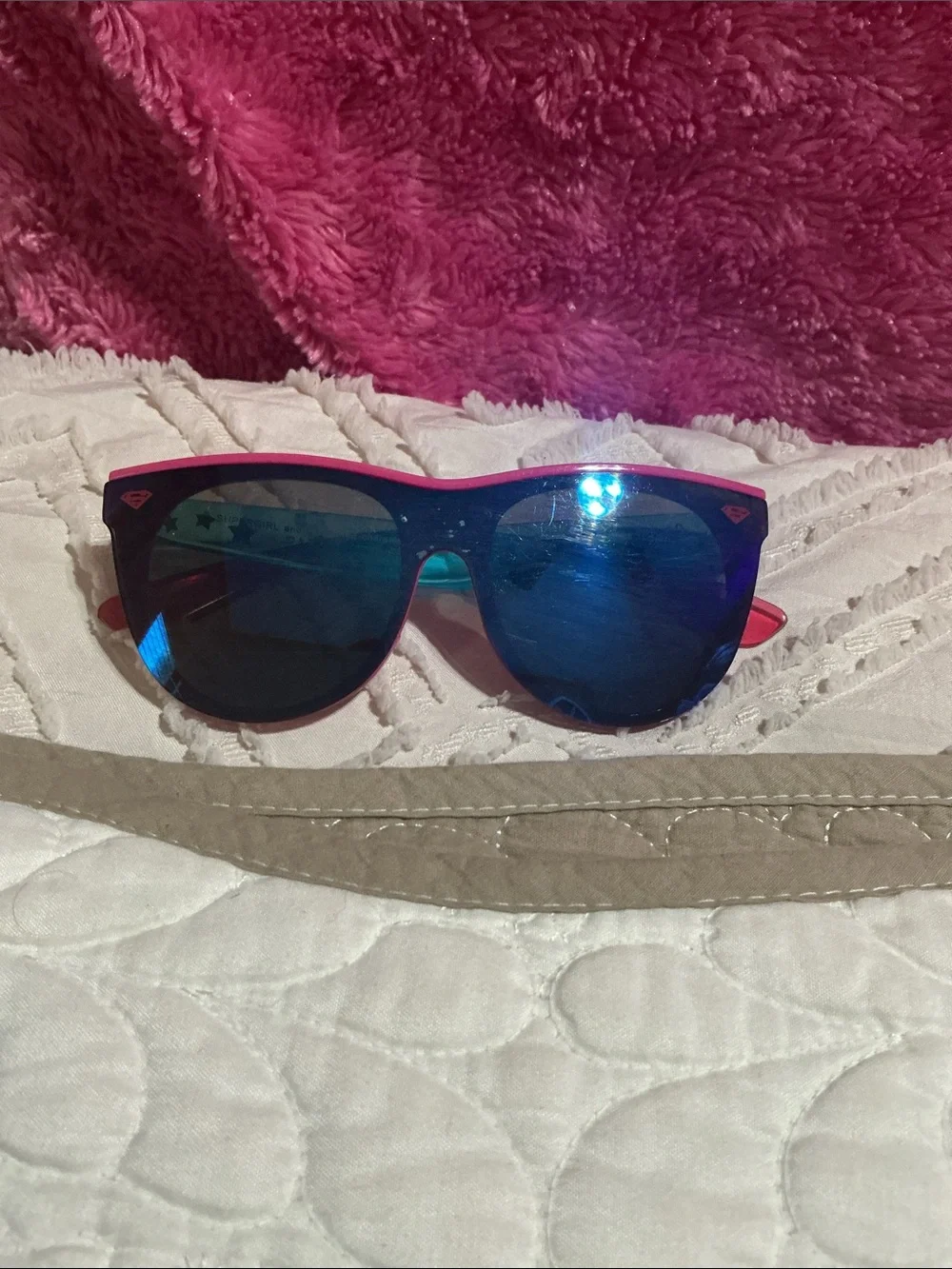 Supergirl Bold Blue Mirrored Sunglasses with Pink Trim